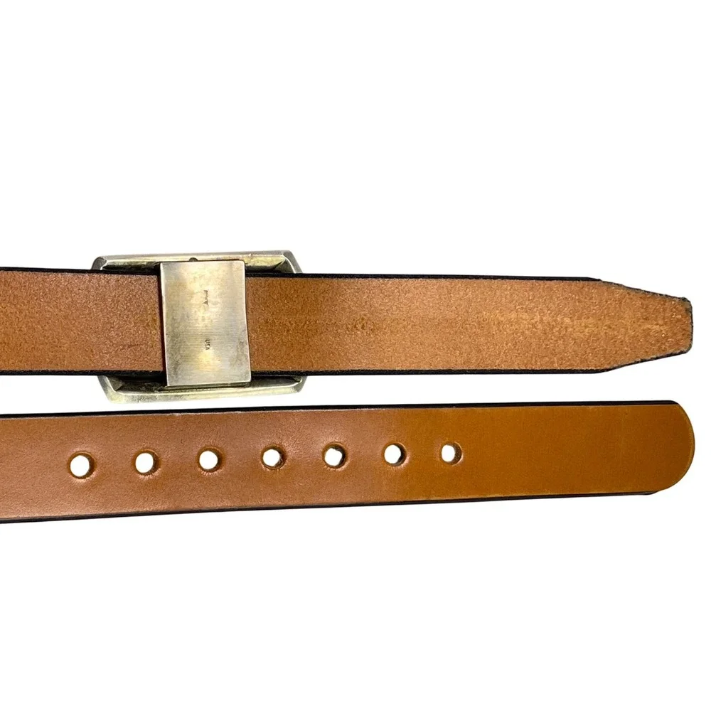 Wiley Brothers and Ledbury Men's Leather Belt Size 36‎ Camel Brown White Bronze
